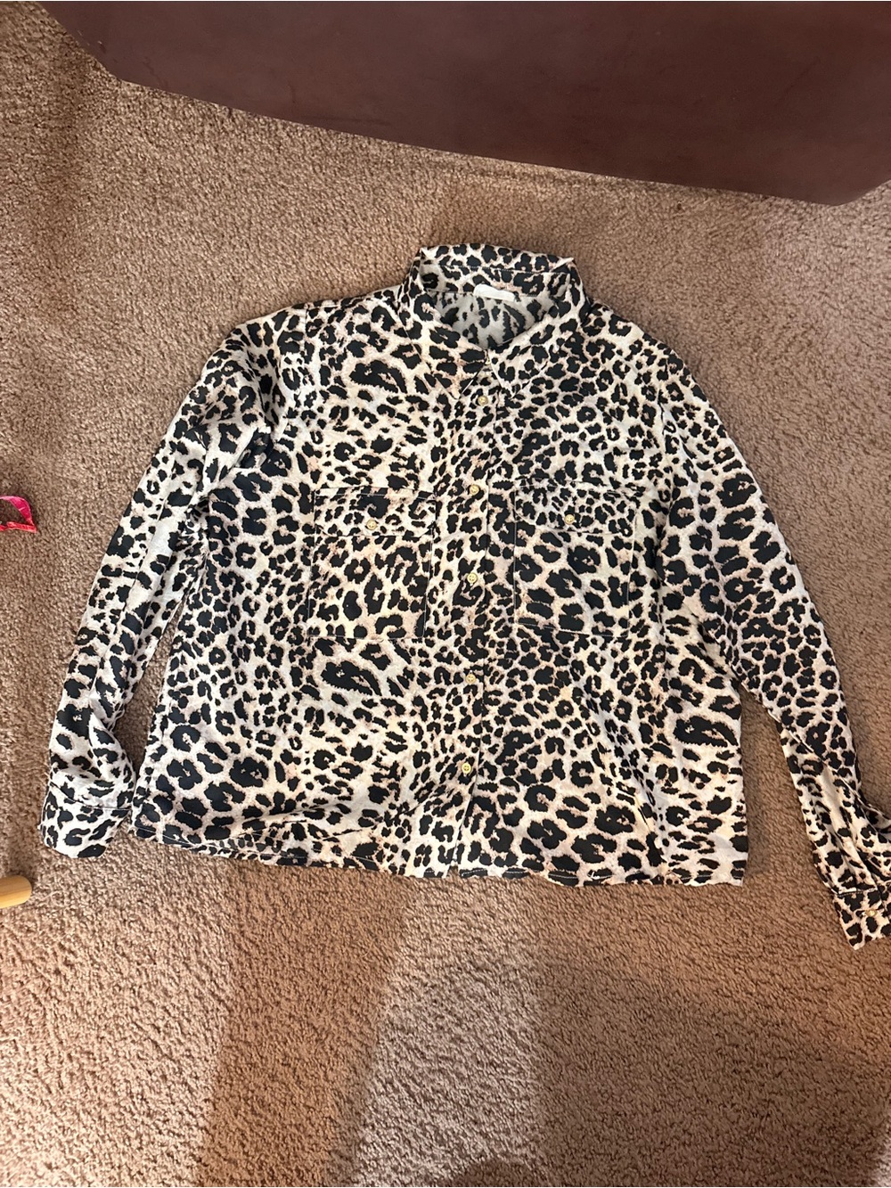 Leopard Print Button-Front Blouse - White/Black